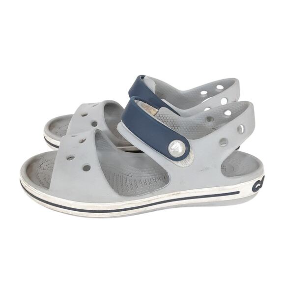 Crocs Bayaband Crocband Sandals Kids 12 Adjustable Hook & Loop Gray Blue Boys - Picture 3 of 9